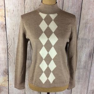 Country Shop Brown 100% Wool Argyle Sweater Sz M